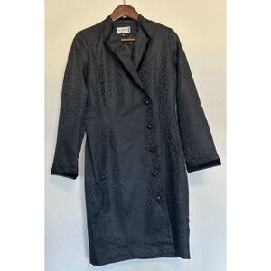 Vintage 80s Jasper Black Leopard Satin Jacket Dress 6 Blazer Power Dressing Glam